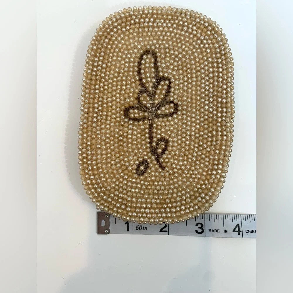 VTG 1950s Japan Faux Pearl Beaded Clutch 50s Formal Small Floral Evening Bag